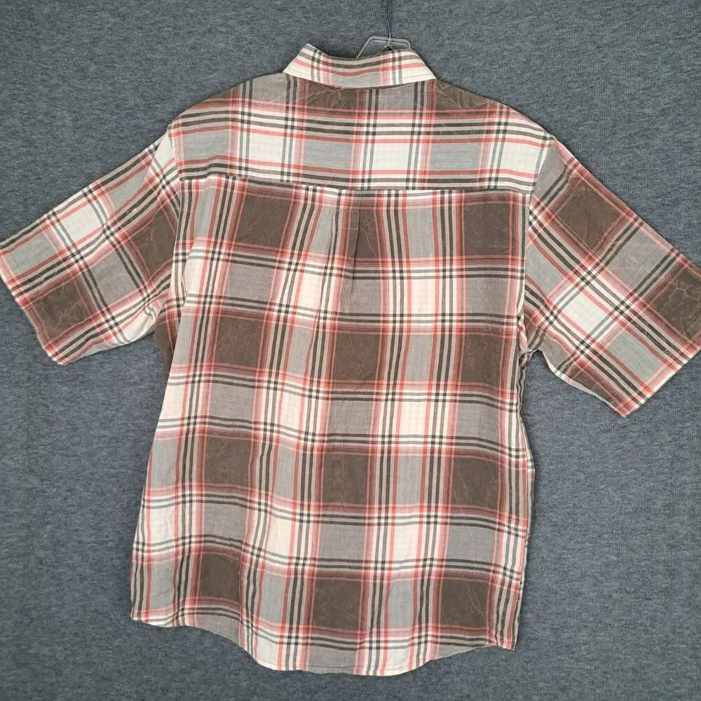 Woolrich Mens Size Medium Plaid Cracked Button Up Short Sleeve Shirt‎ Pockets